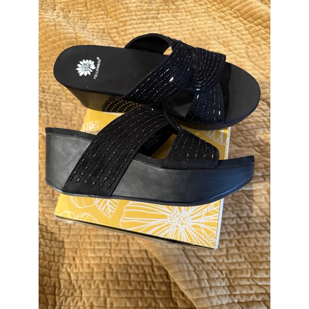 yellow box Black Wedge Sandal size 10 NIB - Picture 2 of 4